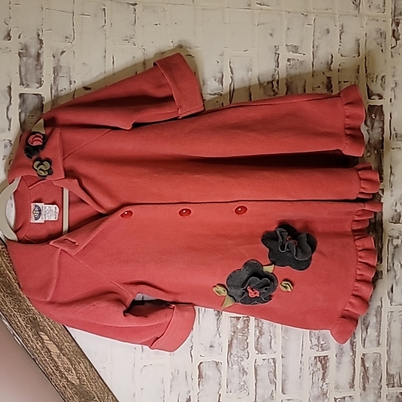 Corkey Kids Other - Corkey & Company Girls Long Fleece Ruffled Swing Pea Coat With Flowers
